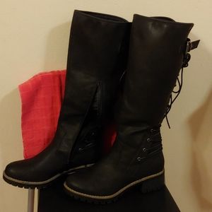 Faux black leather boots